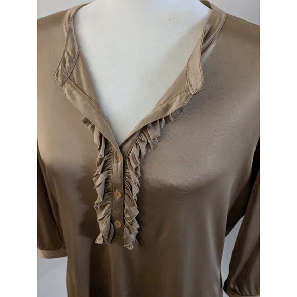 CITY UNLTD Toffee Gold Ruffle V-neck Long Sleeve Blouse SZ XL - Picture 3 of 13
